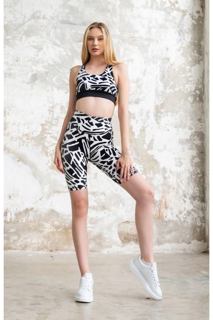 Lismina γυναικείο κολάν ψηλόμεσο biker push up 979-BLACK WHITE