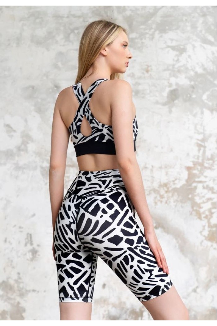 Lismina γυναικείο κολάν ψηλόμεσο biker push up 979-BLACK WHITE