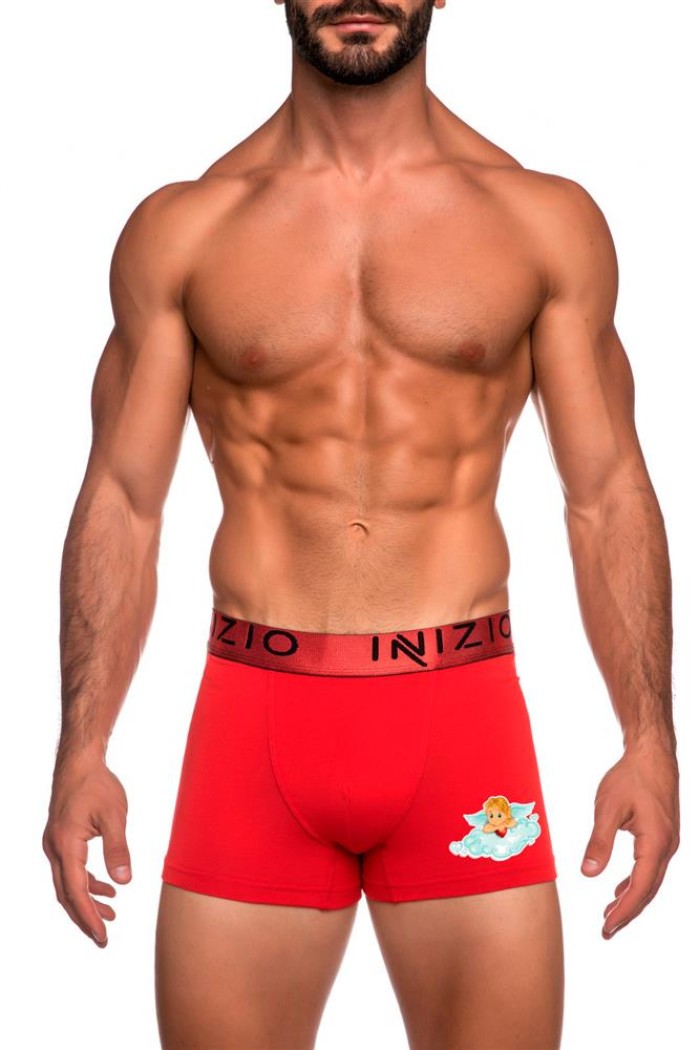 Inizio ανδρικό βαμβακερό boxer με μεταλιζέ λάστιχο κόκκινο χρώμα,στενή γραμμή,95%cotton 5%elastane  IN4501-07