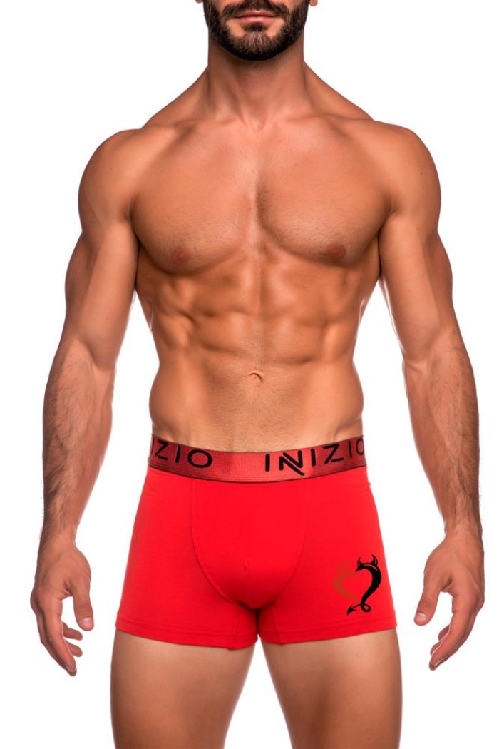 Inizio ανδρικό βαμβακερό boxer με μεταλιζέ λάστιχο κόκκινο χρώμα,στενή γραμμή,95%cotton 5%elastane  IN4501-09