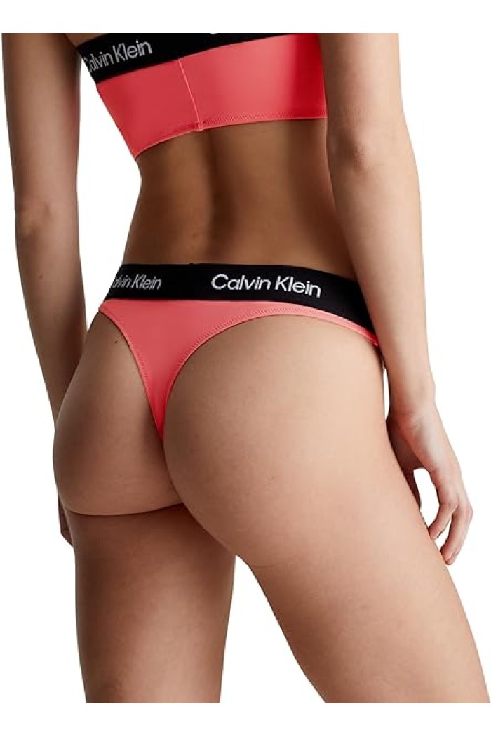 Calvin Klein γυναικείο μαγιό thong με σε κοραλί χρώμα με μαύρο λάστιχο KW0KW02352 TBK