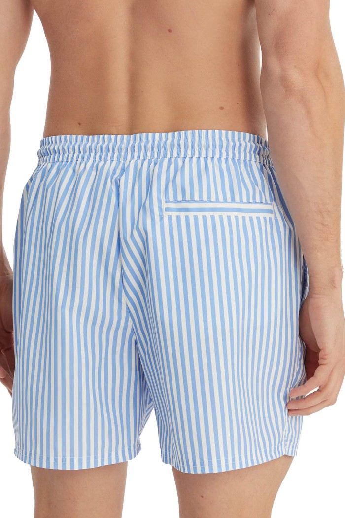 Calvin Klein ανδρικό μαγιό μεσαίου μήκους, ριγέ σχέδιο σε μπλε και λευκό χρώμα, κανονική γραμμή 100%polyester LV00N61045-SNE