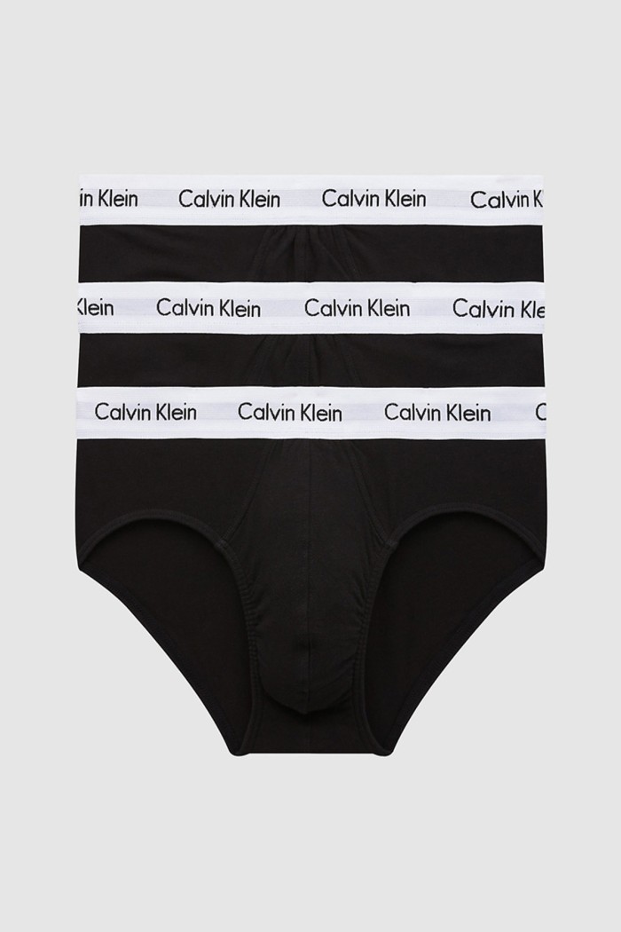 Calvin Klein ανδρικά slip βαμβακερά 3pack σε μαύρο χρώμα με λευκό λάστιχο, κανονική  γραμμή LV00NB4388-UB1
