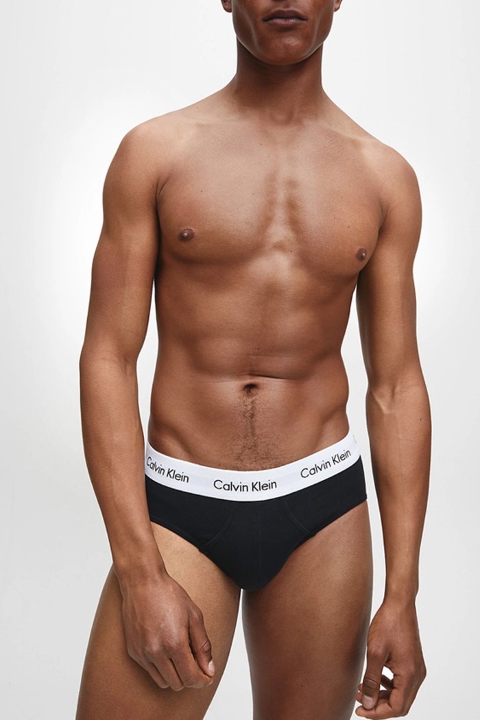 Calvin Klein ανδρικά slip βαμβακερά 3pack σε μαύρο χρώμα με λευκό λάστιχο, κανονική  γραμμή LV00NB4388-UB1