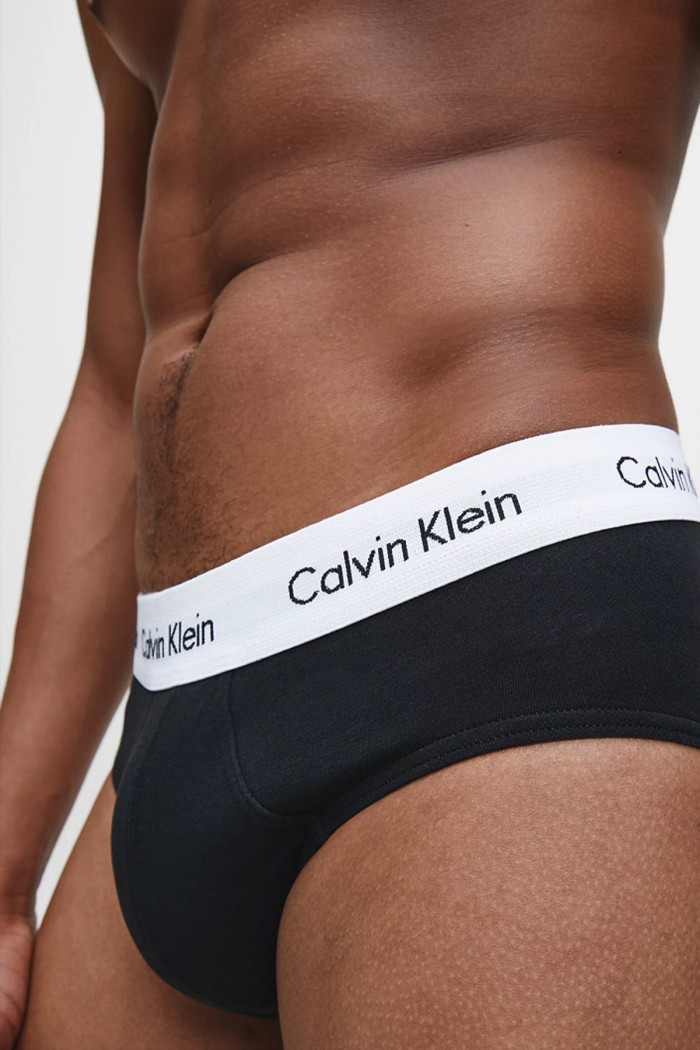 Calvin Klein ανδρικά slip βαμβακερά 3pack σε μαύρο χρώμα με λευκό λάστιχο, κανονική  γραμμή LV00NB4388-UB1
