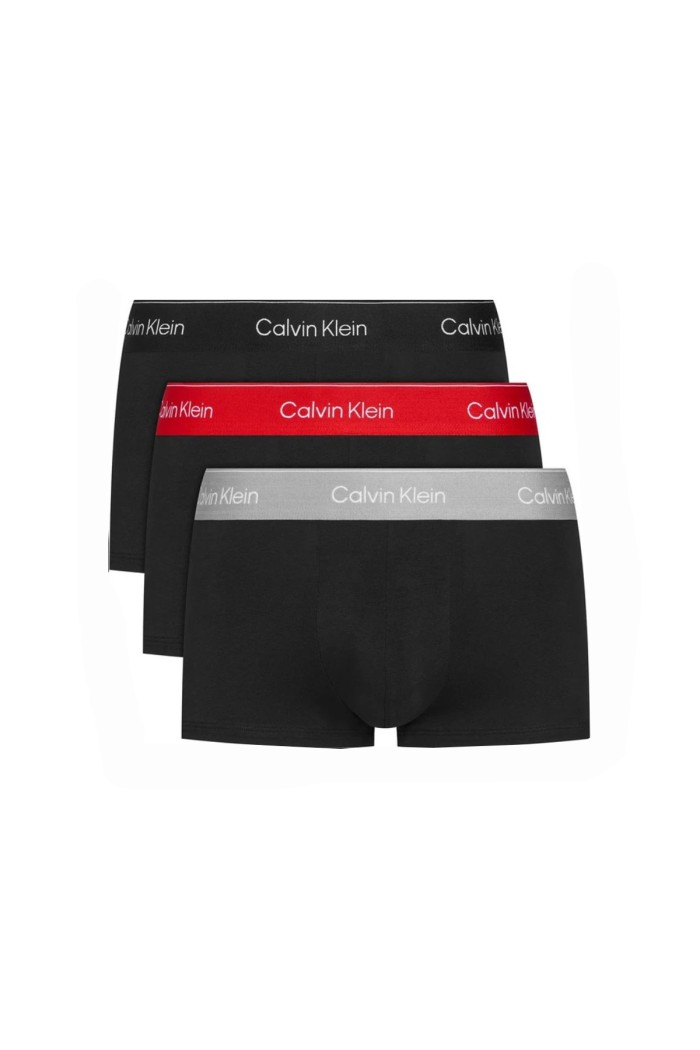 Calvin Klein ανδρικά βαμβακερά boxer 3pack σε μαύρο χρώμα με διαφορετικό χρώμα στο λάστιχο, κανονική γραμμή,95%cotton 5%elastane LV00NB4389-0AZ