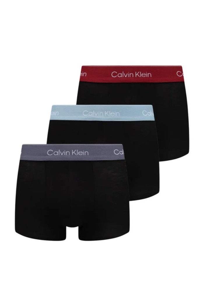 Calvin Klein ανδρικά βαμβακερά boxer 3pack σε μαύρο χρώμα με διαφορετικό χρώμα στο λάστιχο, κανονική γραμμή,95%cotton 5%elastane LV00NB4389-3PK