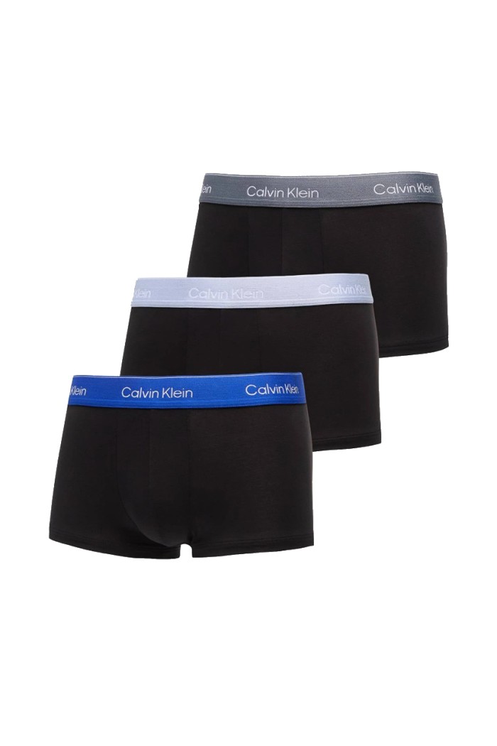 Calvin Klein ανδρικά βαμβακερά boxer 3pack σε μαύρο χρώμα με διαφορετικό χρώμα στο λάστιχο, κανονική γραμμή,95%cotton 5%elastane LV00NB4389-R9B