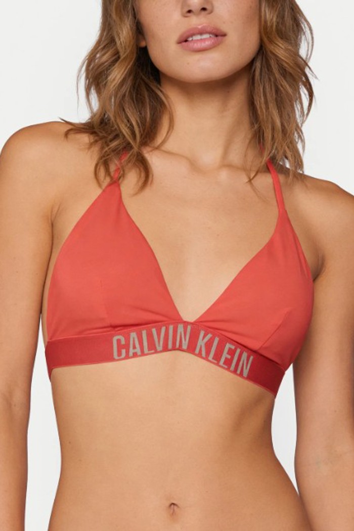 Calvin Klein γυναικείο μαγιό (επάνω μέρος) τριγωνάκι, με δέσιμο στον λαιμό σε κοραλί χρώμα, 100%polyester LV00Q61222-XKP