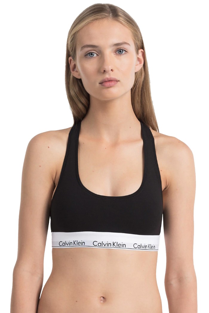 Calvin Klein μπουστάκι σε μαύρο χρώμα με λευκό λάστιχο LV00QF8493-UB1