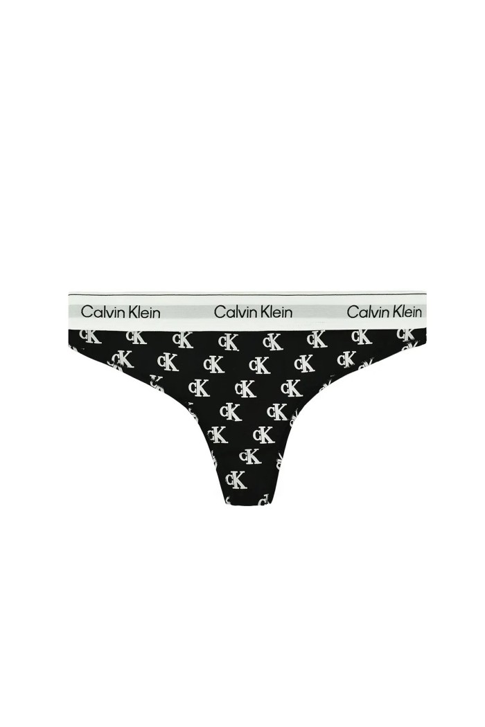 Calvin Klein γυναικείο κυλοτάκι string σε μαύρο-λευκό χρώμα με λευκό λάστιχο LV00QF8518-JGJ