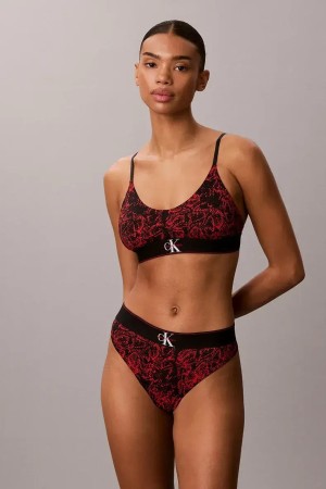 Calvin Klein γυναικείο κυλοτάκι thong σε κόκκινο με μαύρο χρώμα και animal σχέδιο 90%cotton,10%elastane LV00QF8813-4OS