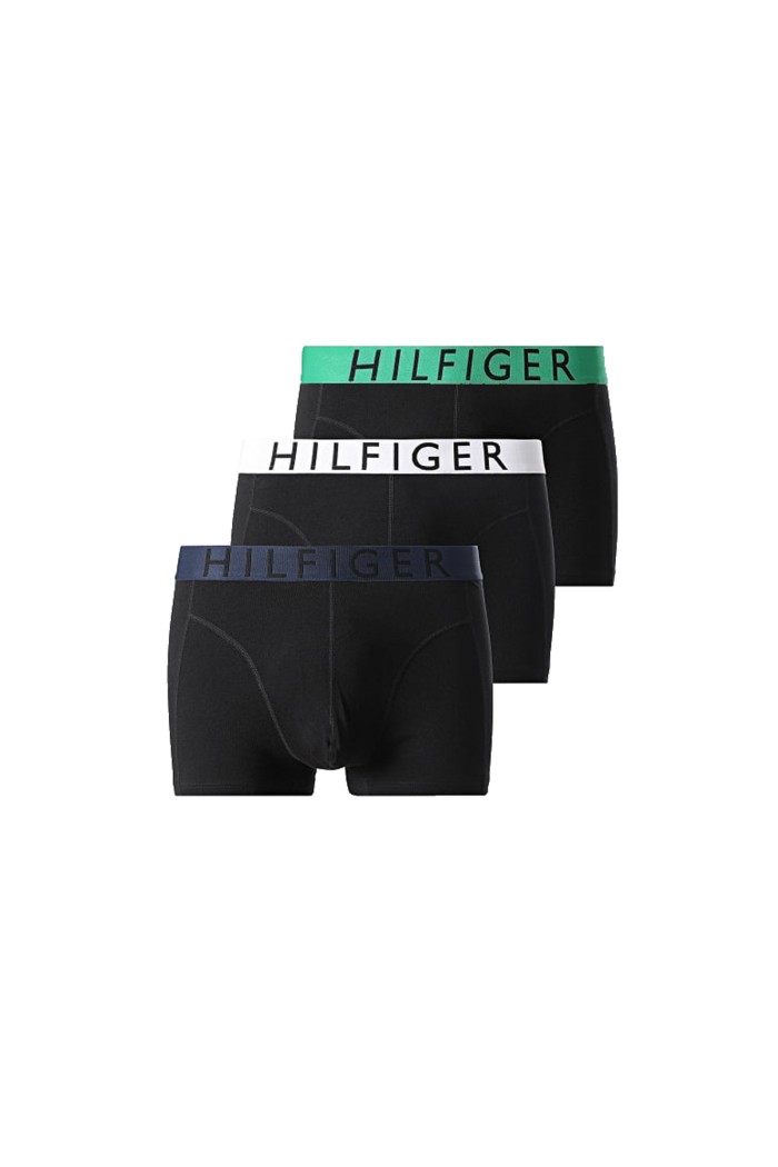 Tommy Hilfiger ανδρικά βαμβακερά boxers 3pack σε μαύρο χρώμα με διαφορετικό χρώμα στο λάστιχο άνετη γραμμή,95%cotton 5%elastane UM0UM03465-0T0