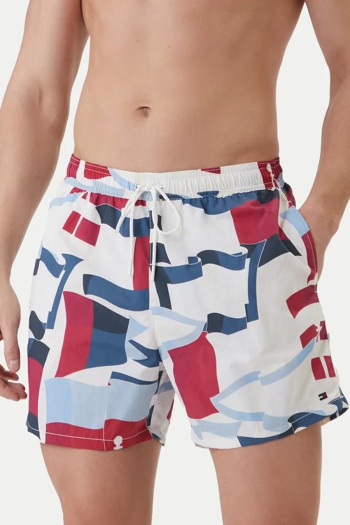 Tommy Hilfiger ανδρικό μαγιό μεσαίου μήκους, πολύχρωμο με ιδιαίτερο σχέδιο και τσέπες στο πλάι UM0UM03491-01W