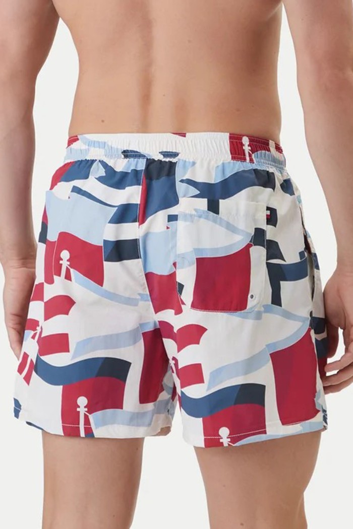 Tommy Hilfiger ανδρικό μαγιό μεσαίου μήκους, πολύχρωμο με ιδιαίτερο σχέδιο και τσέπες στο πλάι UM0UM03491-01W