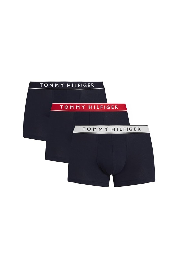 Tommy Hilfiger ανδρικά βαμβακερά boxers 3pack σε σκ.μπλε χρώμα με διαφορετικό χρώμα στο λάστιχο, άνετη γραμμή 95%cotton 5%elastane UM0UM03881-0WF