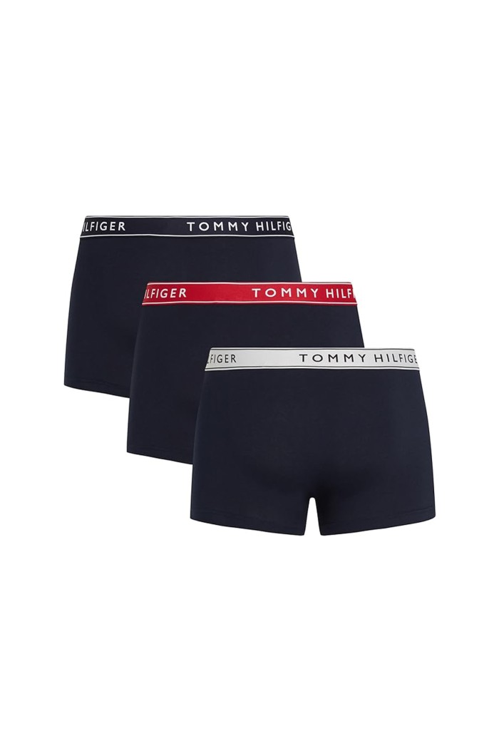 Tommy Hilfiger ανδρικά βαμβακερά boxers 3pack σε σκ.μπλε χρώμα με διαφορετικό χρώμα στο λάστιχο, άνετη γραμμή 95%cotton 5%elastane UM0UM03881-0WF
