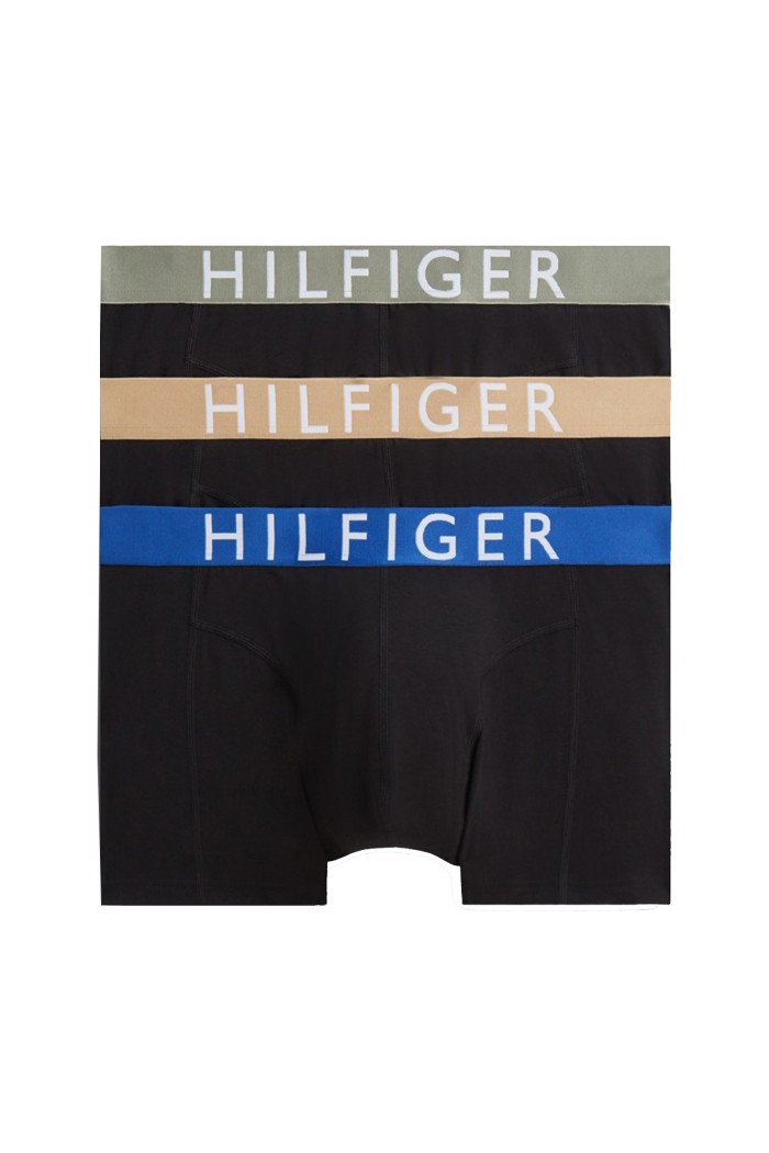 Tommy Hilfiger ανδρικά βαμβακερά boxers 3pack σε μαύρο χρώμα με διαφορετικό χρώμα στο λάστιχο άνετη γραμμή,95%cotton 5%elastane UM0UM03886-0XK