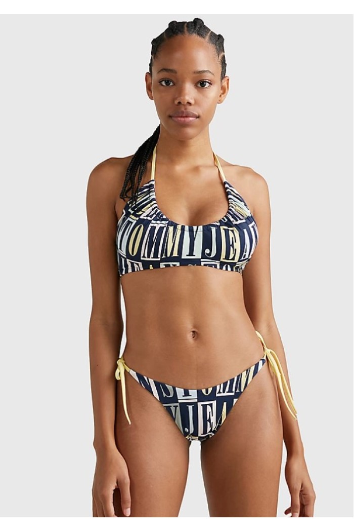 Tommy Hilfiger γυναικείο μαγιό bottom brazilian σε μπλε χρώμα με γράμματα,κανονική γραμμή,100%polyester UW0UW04565 0GL