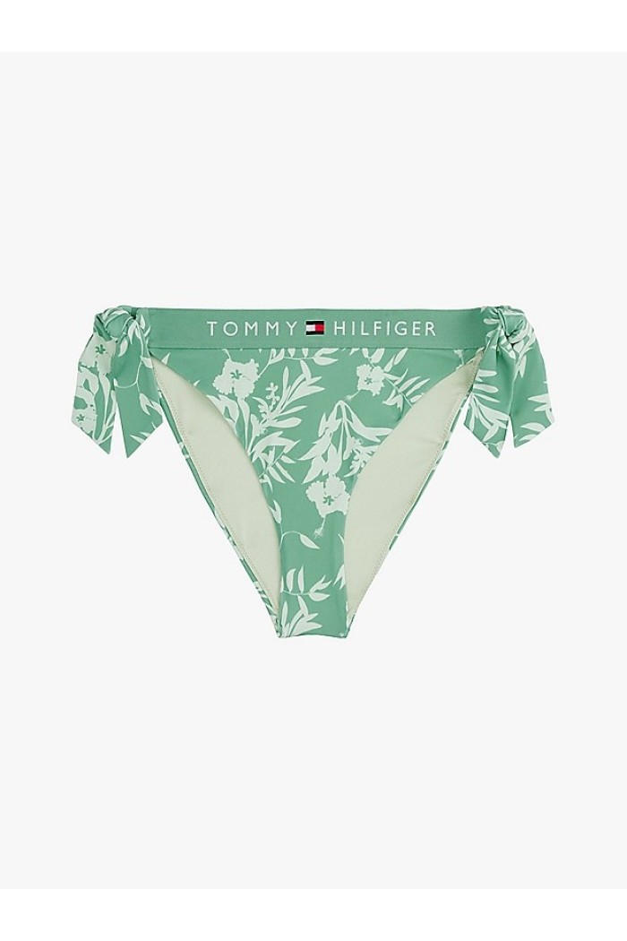Tommy Hilfiger γυναικείο μαγιό κάτω μέρος σε πράσινο χρώμα με σχέδιο, ολόκληρο κόψιμο με δέσιμο στο πλάι,κανονική γραμμή, 100%polyester UW0UW05366-0H8