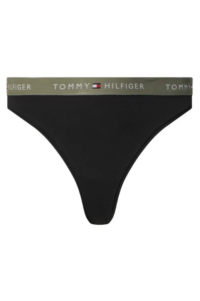 Tommy Hilfiger γυναiκείο 3pack thong βαμβακερά σε μαύρο χρώμα με τρια διαφορετικά χρώματα λάστιχο,άνετη γραμμή 95%cotton 5%elastane UW0UW05530-0K7