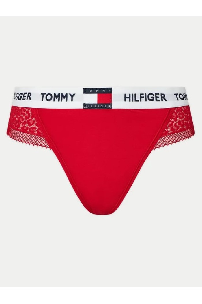 Tommy Hilfiger γυναικείο σλιπ (thong) με δαντέλα σε κόκκινο χρώμα ,89%polyamide 11%elastane UW0UW05619 XLG