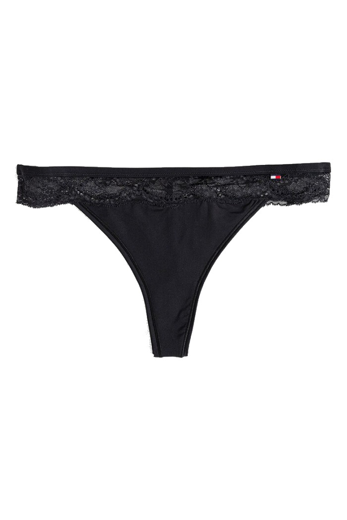 Tommy Hilfiger γυναiκείο thong σε μαύρο χρώμα με δαντέλα στο επάνω μέρος, κανονική γραμμή 79%cpolyamide 21%elastane  UW0UW06160-BDS