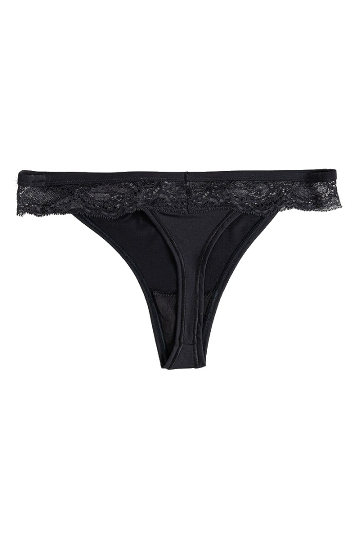Tommy Hilfiger γυναiκείο thong σε μαύρο χρώμα με δαντέλα στο επάνω μέρος, κανονική γραμμή 79%cpolyamide 21%elastane  UW0UW06160-BDS
