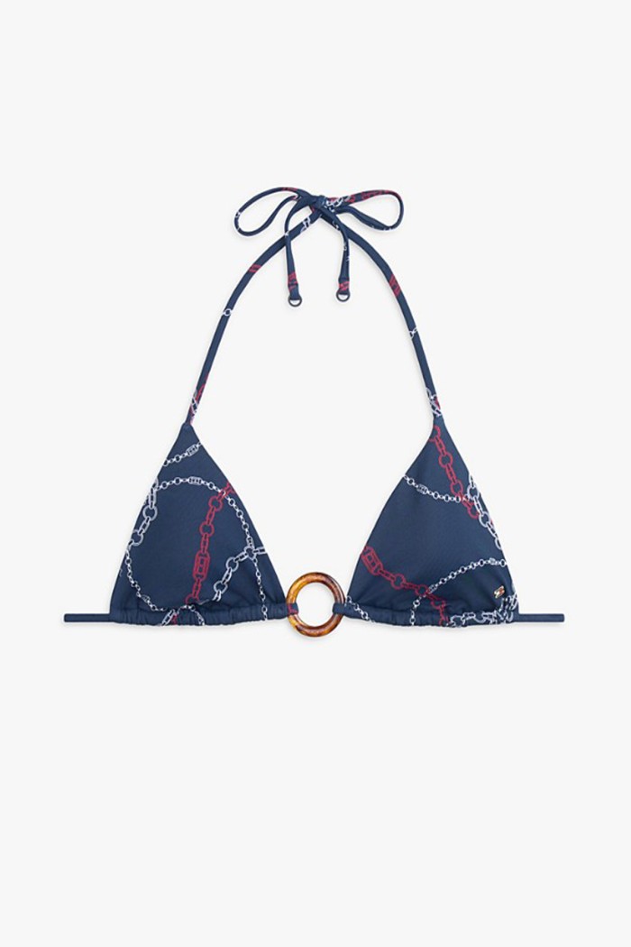 Tommy Hilfiger γυναικείο μαγιό επάνω μέρος τριγωνάκι σε σκ.μπλε χρώμα με σχέδιο και διακοσμητικό κρίκο, κανονική γραμμή UW0UW06393-0YJ