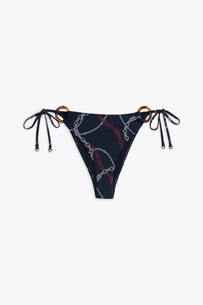 Tommy Hilfiger γυναικείο μαγιό κάτω μέρος brazilian σε σκ.μπλε χρώμα με σχέδιο και διακοσμητικό κρίκο, κανονική γραμμή,100%polyester UW0UW06395-0YJ
