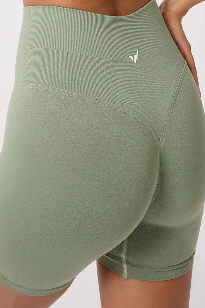 Wooster γυναικείο κολάν biker ψηλόμεσο push up σε χακί χρώμα με σούρα στο πίσω μέρος, (seamless) WS-11955-HAKI