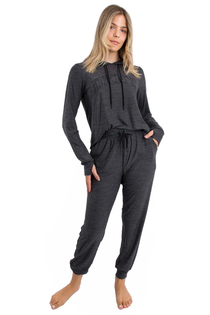 DKNY γυναικεία φλις πυτζάμα (homewear) σε μαύρο χρώμα με γκρι σχέδιο,άνετη γραμμή,88%polyester,12%elastane YI80065-053