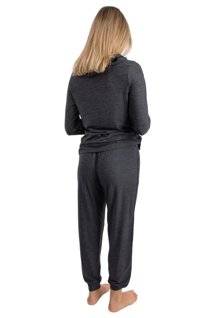 DKNY γυναικεία φλις πυτζάμα (homewear) σε μαύρο χρώμα με γκρι σχέδιο,άνετη γραμμή,88%polyester,12%elastane YI80065-053