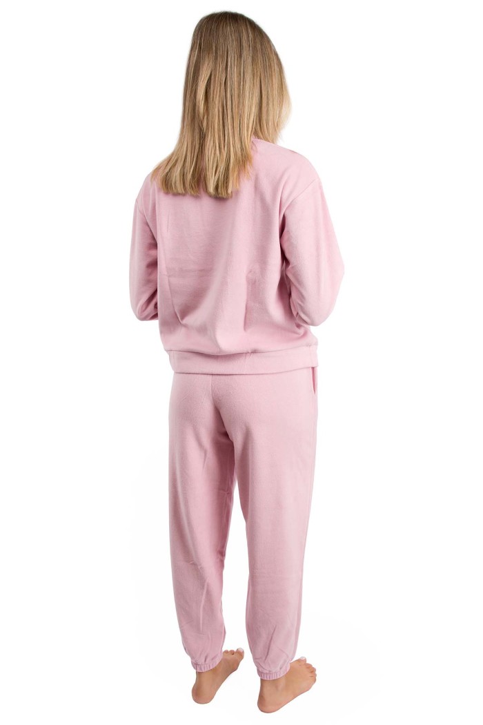 DKNY γυναικεία φλις πυτζάμα (homewear) σε ροζ χρώμα, άνετη γραμμή, 94%polyester, 6%elastane YI80066-662