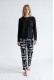 DKNY γυναικεία βαμβακερή πυτζάμα (homewear) σε μαύρο και λευκό χρώμα, άνετη γραμμή, 57%cotton,38%viscose,5%elastane YI80129-002