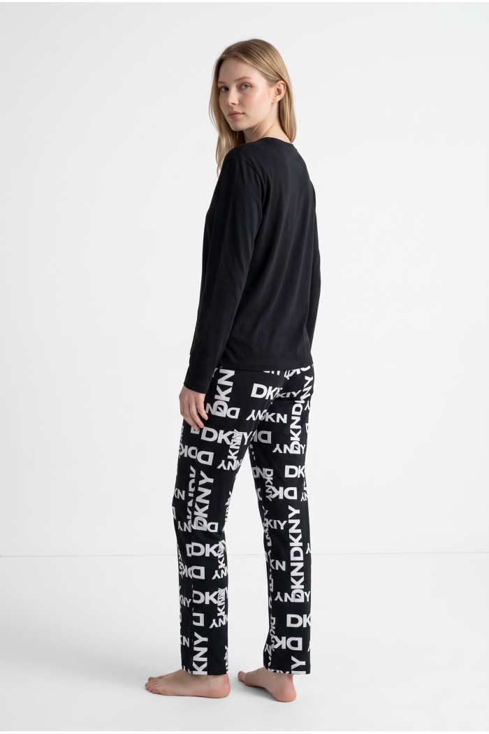 DKNY γυναικεία βαμβακερή πυτζάμα (homewear) σε μαύρο και λευκό χρώμα, άνετη γραμμή, 57%cotton,38%viscose,5%elastane YI80129-002