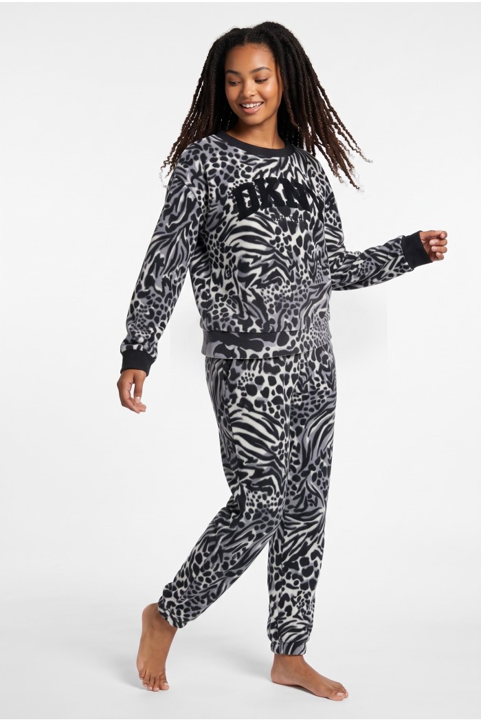 DKNY γυναικεία φλις πυτζάμα (homewear) με animal σχέδιο, άνετη γραμμή, 94%polyester, 6%elastane YI80130-045