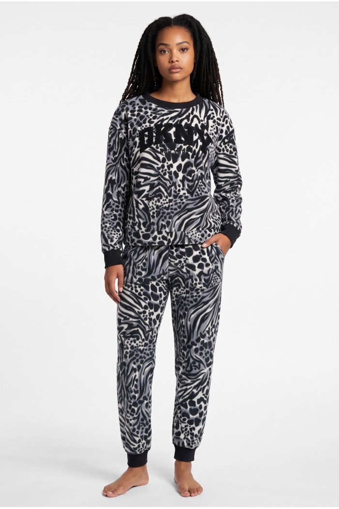 DKNY γυναικεία φλις πυτζάμα (homewear) με animal σχέδιο, άνετη γραμμή, 94%polyester, 6%elastane YI80130-045