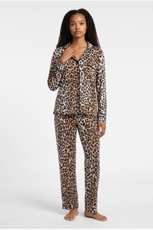 DKNY γυναικείο σετ πυτζάμα leopard με κουμπιά στο επάνω μέρος, άνετη γραμμή, 98%polyester,2%elastane YI80135-209
