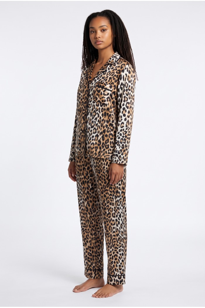 DKNY γυναικείο σετ πυτζάμα leopard με κουμπιά στο επάνω μέρος, άνετη γραμμή, 98%polyester,2%elastane YI80135-209