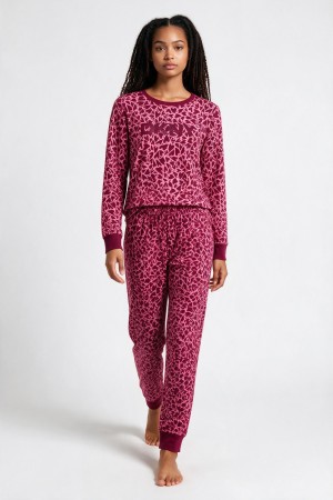 DKNY γυναικεία βαμβακερή πυτζάμα (homewear) σε μπορντώ και ροζ χρώμα, άνετη γραμμή, 58%cotton,37%viscose,5%elastane YI80140F-677