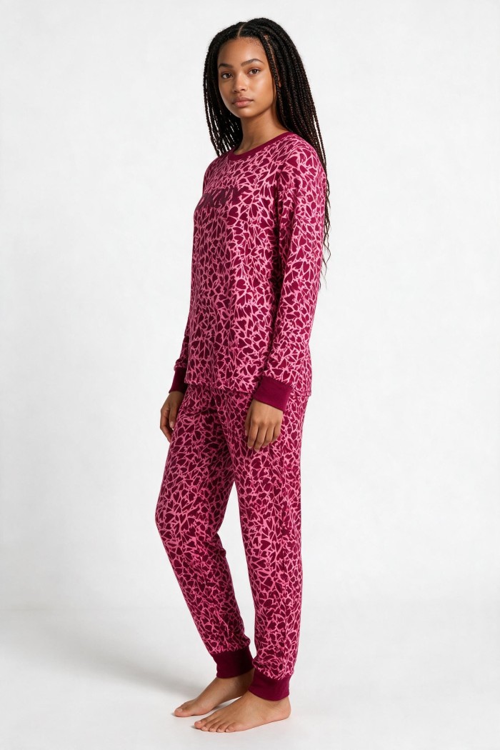 DKNY γυναικεία βαμβακερή πυτζάμα (homewear) σε μπορντώ και ροζ χρώμα, άνετη γραμμή, 58%cotton,37%viscose,5%elastane YI80140F-677