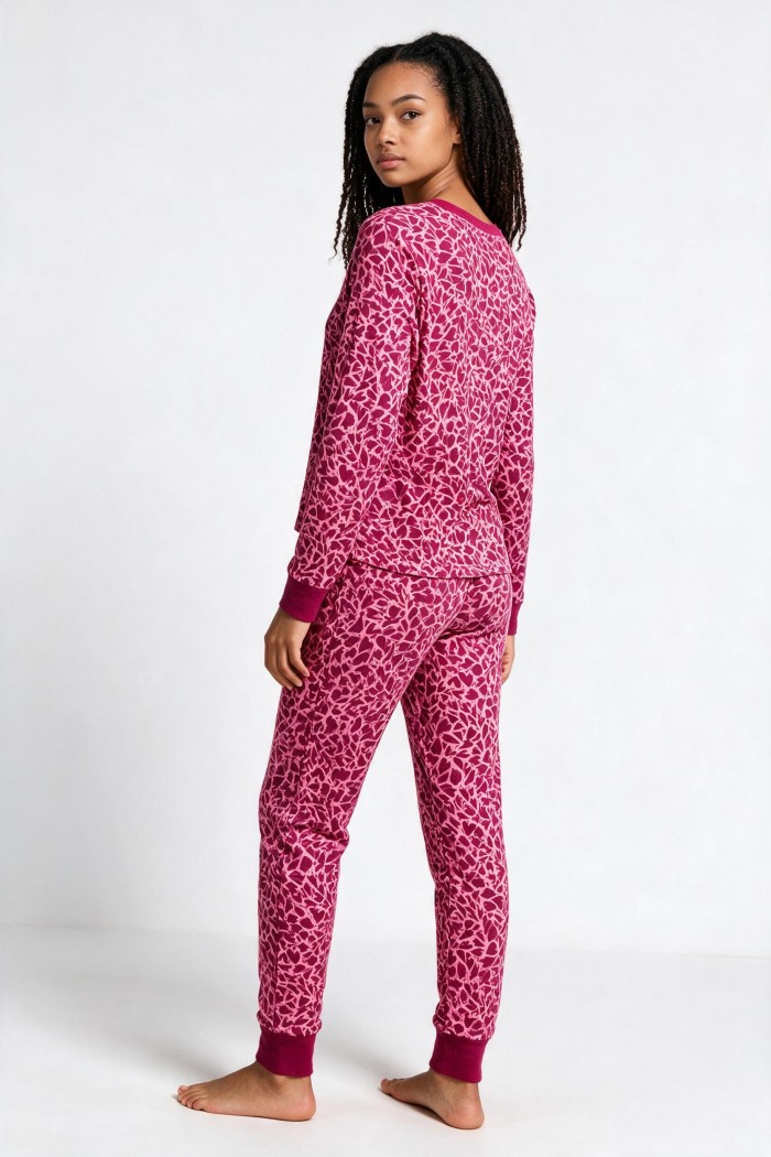 DKNY γυναικεία βαμβακερή πυτζάμα (homewear) σε μπορντώ και ροζ χρώμα, άνετη γραμμή, 58%cotton,37%viscose,5%elastane YI80140F-677