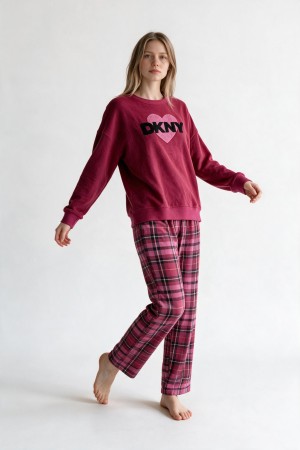 DKNY γυναικεία φλις πυτζάμα (homewear) σε μποντω χρώμα με καρο παντελόνι, άνετη γραμμή, 94%polyester, 6%elastane YI80142F-644