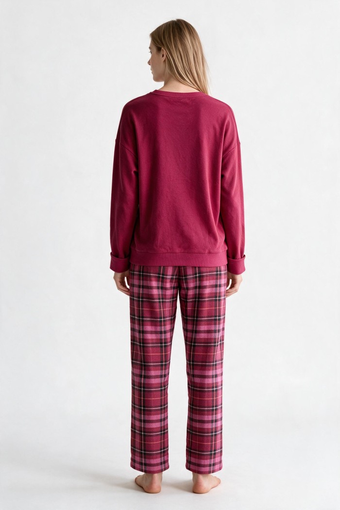 DKNY γυναικεία φλις πυτζάμα (homewear) σε μποντω χρώμα με καρο παντελόνι, άνετη γραμμή, 94%polyester, 6%elastane YI80142F-644