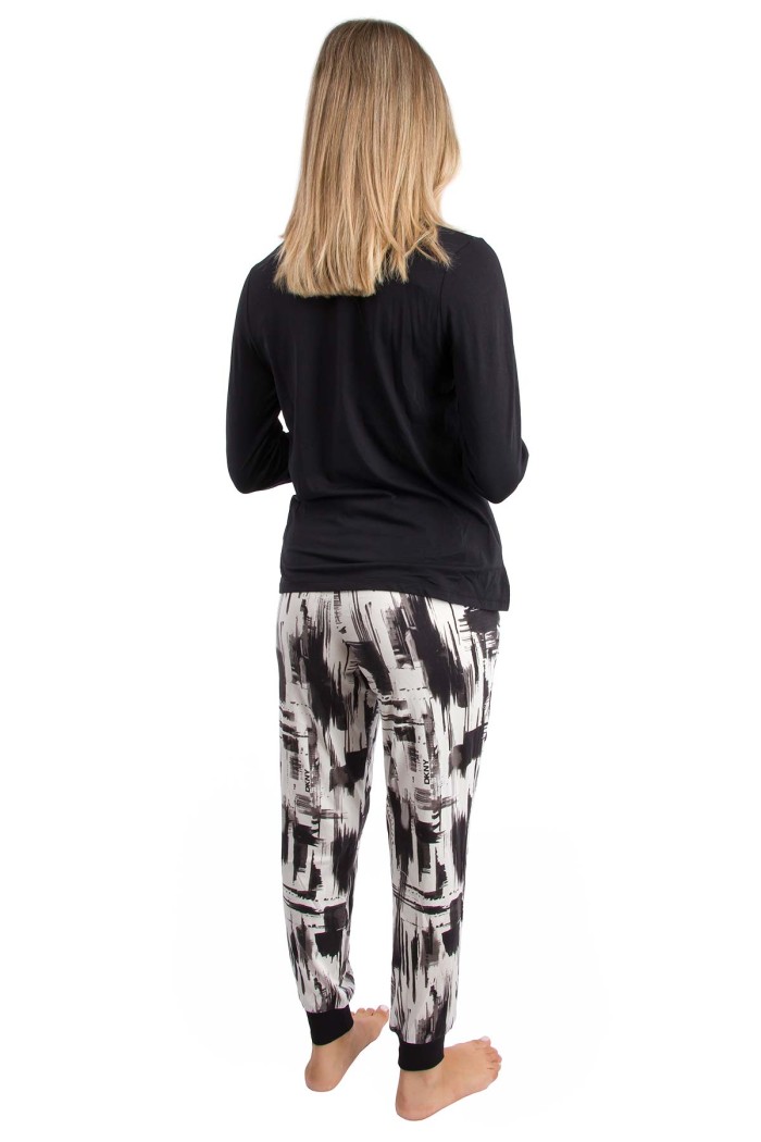 DKNY γυναικεία βαμβακερή πυτζάμα (homewear) σε μαύρο και λευκό χρώμα, άνετη γραμμή, 57%cotton,38%viscose,5%elastane YI90062-002